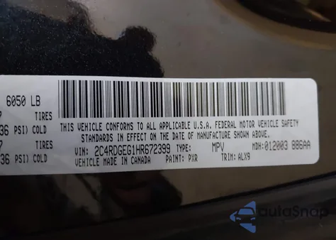 2017 Dodge Grand Caravan Gt из США, поврежденный, VIN 2C4RDGEG1HR672399